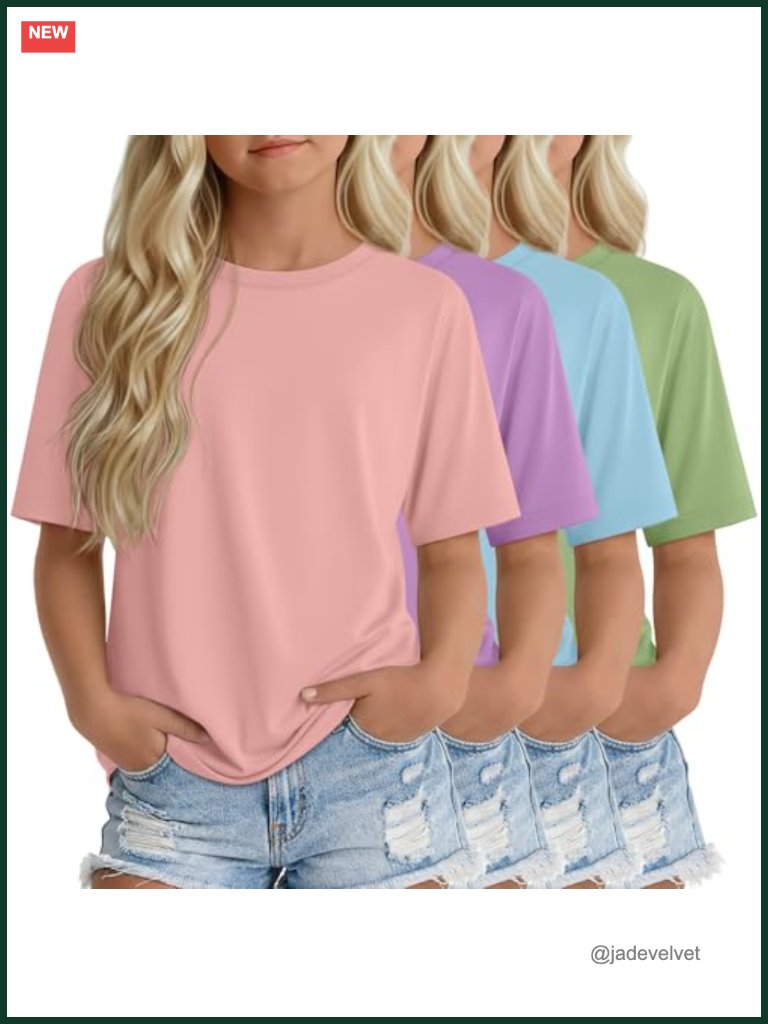 4 Pack Oversized Short Sleeve Tees For Girls Teens Kids Loose Fit Summer Tops